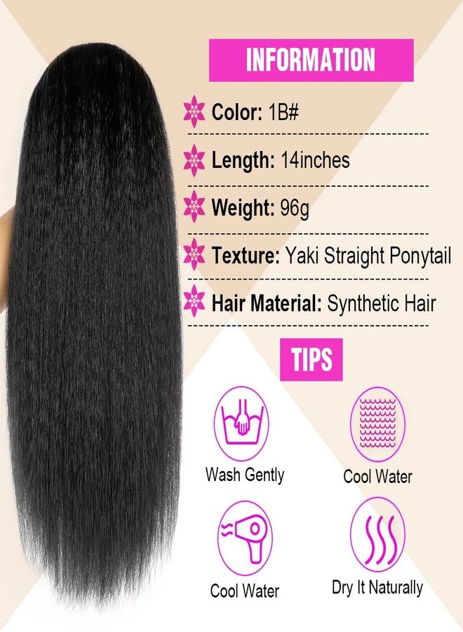 MODSIGHT Yaki Straight Ponytail Extension for Black Women, 14 Inch Black Fluffy Thick Synthetic Yaki Ponytails, Drawstring Yaki Ponytail for Black Women Girls (Natural Black 1B) - Image 5